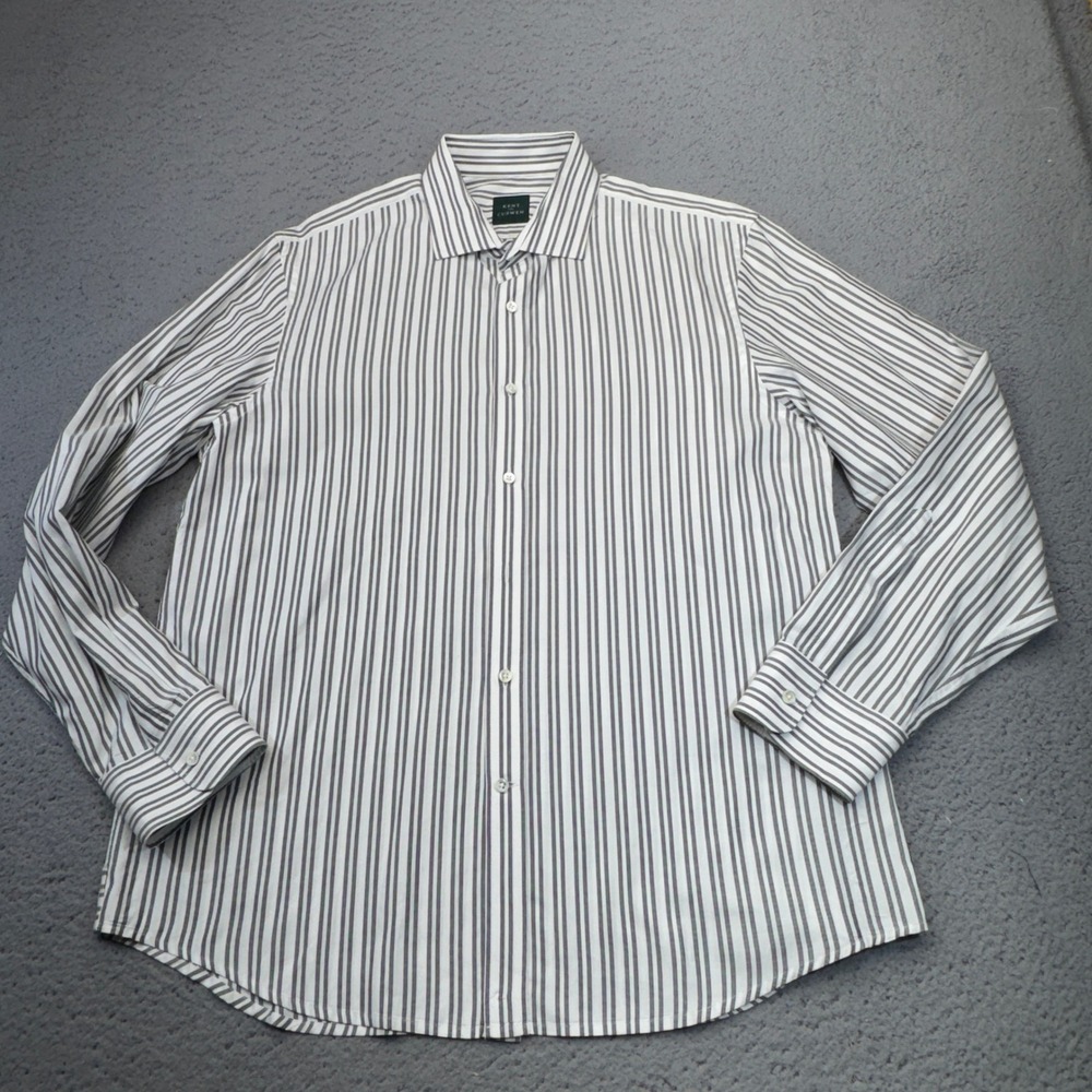 Kent and Curwen Dress Shirt Mens‎ XL White Grey Striped Cutaway Barrel Cuff